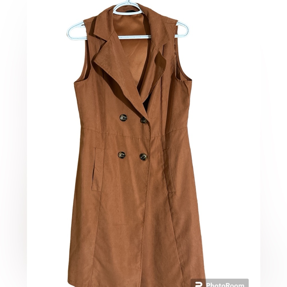 Burnt orange long collard button up vest